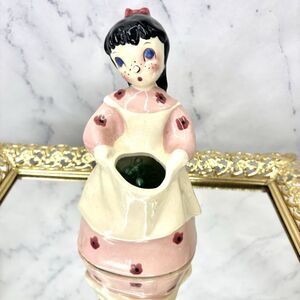 Vtg 40s 50s Peasant Pottery Art Sally girl Figurine Planter 7" Kitschy Cottage